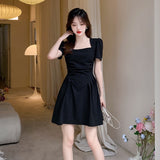 2026 Summer New Square Collar Folded Short-Sleeved Dress Small Slimmed Inside Hepburn Princess Dress