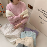 KANING Candy Color Gentle Round Collar Collar Sweater 2026 Autumn And Winter New Korean Soft-Creative Loose Knitted Shirt