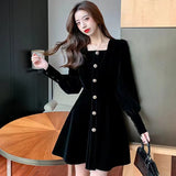 In The Escape Of The Princess Long Sleeve Dress Women Autumn And Winter New Dress Showing Thin Temperament A Word Small Black Dress Button Design