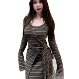 Pure Hot Girl Hit The Striped Dress + Outer Shawl 2026 Autumn And Winter New Popular Dress Women's Dress