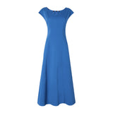 French Retro Blue Hollow Sleeveless Dress Simple Generous High-End Feel Waist-High Temperament Dress Summer New