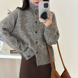 KANING Vintage Lazy Flower Line High-Necked Knits 2026 Fall/Winter New Loose Soft-Shose Sweater Coat