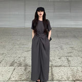 Small Design Cross-Tieed Short-Sleeved Dress Summer Femininity High-End Feeling Waist Thin A Word Long Skirt