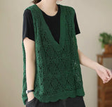 Spring And Summer Autumn Women Hollow Vest Women's Literature And Art Retro Knitted Ocean Outside Loose Large-Size Vest Chantling Shoulder Coat