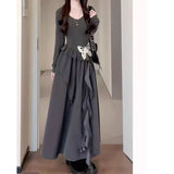 Large-Size French Small Black Dress Irregular Senior Sense Dress Women Autumn Fat MM Thin Sleeve Skirt