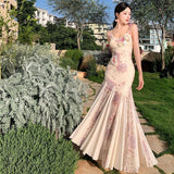 French Beautiful Three-Dimensional Flower Sling Dress Women's Summer Design Feel Waist Net Yarn Fishtail Long Skirt
