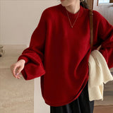 KANING Korean Lazy Windy Large Plate Round Collar Hooded Sweater Women Loose Design Sense Solid Color Knitted Shirt