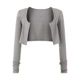 Pure Round-Neck Long Sleeves V Collar Knitted Cardigan Repair Waist Short Top Long Sleeve