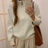 KANING Korean Design With A Sense Of Color Striped Knitted Cardigan 2026 Autumn And Winter New Collar Zipper Sweater Jacket