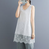 Real Shooting 2025 Japan-Korea Leisure Summer New Simple Long Lace Vest Women's Station Large-Size Top