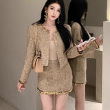 French Small Fragrant Set Coarse Flowers, The Shequin Long Sleeve Short Coat Women Wear A Bag Of Hips And Skirts Two Sets In Autumn And Winter