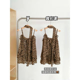 [Double-Sided Leopard-Print Fabric + Ribs] Leopard Print V-Neck Wear Sling Vest Summer New Top Woman