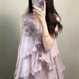 Mist Purple Cascading Wood Ear Sleeveless Dress 2026 Summer New Holiday Women Light Luxury Gentle Fairy Dress