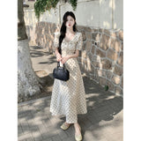 French With Bubble Sleeves And Dot Dresses In The Summer Women's New Lotus Leaf Side Skinny Chic Temperament Dress