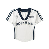 Hottie Summer V-Neck Scrabble Short-Sleeved Sports Letter Print Tight Short T-Shirt