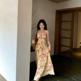 Sexy Pure Want To Break The Flower Sidet Shoulder Strap With Hanging Neck Dress Women's Summer Holiday Wind Pressure Ruffled Large Swing Dress