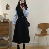 Autumn Fake Two-Piece Colliding Shirt Sleeve Dress Female High-Grade Temperament A Word Mid-Long Dress