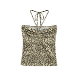 Leopard Hanging Neck Tie With Sexy Beauty Back-To-Back Chest Summer Dress Short Vest Underwear Tide