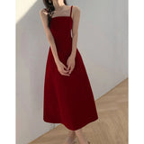 2025 Summer New Soft Elegant Slim Waist Thin Sling Skirt Dress Woman
