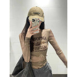 Vintage Sweet Hottie Sexy Long-Sleeved T-Shirt Girl Summer Letter Design Feeling Thin Inside A Short Top Tide