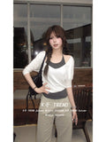 [People's Cotton] Han Really Two Pieces Wearing V-Neck Middle Sleeve T-Shirts For Summer Hottie Vests