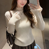 LEKA Gentle Chic Lace Half-High Collar Bottom Sweater 2026 Autumn Dress Women's New Knitted Top