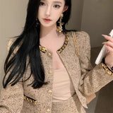 French Small Fragrant Set Coarse Flowers, The Shequin Long Sleeve Short Coat Women Wear A Bag Of Hips And Skirts Two Sets In Autumn And Winter