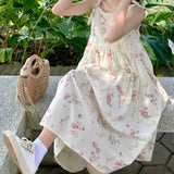 Broken Flowers Hanging Dress Female Students In Spring And Summer Loose Meatless Sleeveless A-Skirt Long Skirt Sweet Fresh