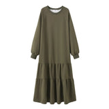 2026 Spring Literature And Art Loose Large-Size Women's Round-Neck Long-Sleeved Lotus Leaf Dress Over Knee Fishtail Dress