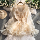 French Gentle Wind Lotus Leaf Side V-Neck Dress Woman 2025 New Summer Slimming Temperament Princess Dress