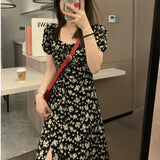 2025 New Veee Romantic Night Rose Black Fragum Bubble Sleeves French-Collared Open Skirt
