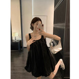 Holiday Wind U Collar Solid Color Sling Vest Dress Female Summer Temperament Relaxed Leisure Bareback Bud Short Skirt