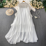 Small Heavy Industry Embroidered Beads Long Sleeve Dress Dress Women Summer Loose Belly Thin Dress