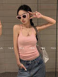 Ins Sexy Pure Desire Low-Chest Short Sling Vest Female Summer Hottie Retro Fashion Set Bottom Top Female T-Tide