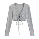 Spice Girls Spring Ultra-Deep V Rope With Long Sleeve T-Shirt Shawl Short Coat Top