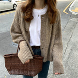Soft Glutinous Velvet Coarse Stitched Single Buckle 2026 Gentle Wind New Knitted Retro Cardigan Sweater Women's Coat