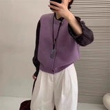 KANING Korean Round-Neck Knitted Vest Cardigan Women 2026 Early Autumn New Loose Sleeveless Shoulder Coat