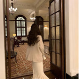 Autumn Sexy Style Pure Color Low-Necked Long Sleeve Dress Female Senior Feel Waist-Buffed Fishtail Long Dress