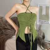 Summer New Niche Hottie Sling Vest Female Bare Shoulder Hanging Neck Umbilly Unique Special To Short Top