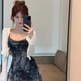 Pure-Want Hottie Cross-Dress Irregular Print Sling Dress Women Summer Wearing Thin Short Skirt