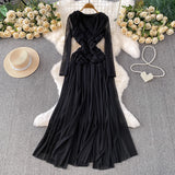 Small-Round Fashionable Ocean Air Knotted Net Collar Dress Women Autumn Waist Thin Swollen Dress Elegant Dress