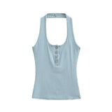 Pure Hot Girl Shell Buckle Neck Vest Button Repair Vest Vest Blouse Summer Women's Clothing