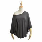 Pure Lust Mask T-Shirt Lanky Comfortable Bat Seven-Sleeved Loose Top Women's Long Slanted Shoulder T-Shirt Sunscreen