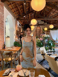 Blue Sling Babes Dress Women Summer New Tie Dyed Sexy Style Design Open Forked Ass Hips Long Skirt