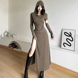 2025 Retro Wasteland Design Hooded Dress Teds Lavender Folds Slim High Open Hottie Dress