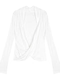 Lace Splicing Fake Two-Piece Collar T-Shirt Women Autumn And Winter Long Sleeves Design Pure White Bottoming Shirt Top