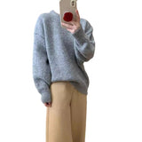 KANING Candy Color Gentle Round Collar Collar Sweater 2026 Autumn And Winter New Korean Soft-Creative Loose Knitted Shirt