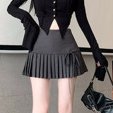 Black T-Shirted With 100-Folded Half-Dress Woman 2025 Autumn New Thin High-Waisted Small Word Short Skirt