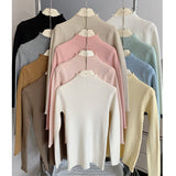 Sweet Lace Half-Neck Knitted Shirt 2025 Autumn And Winter New Korean Design Feel Bottom Shirt Inside The Top Woman