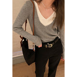 KANING Gentle Wind Design Fake Two V-Neck Knitted Women 2026 Early Autumn New Top